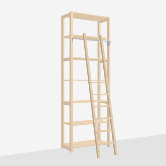houten boekenkast met trap