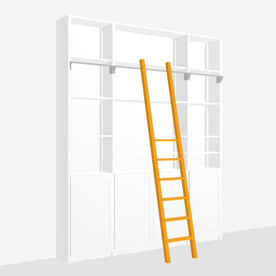 witte boekenkast met oranje ladder